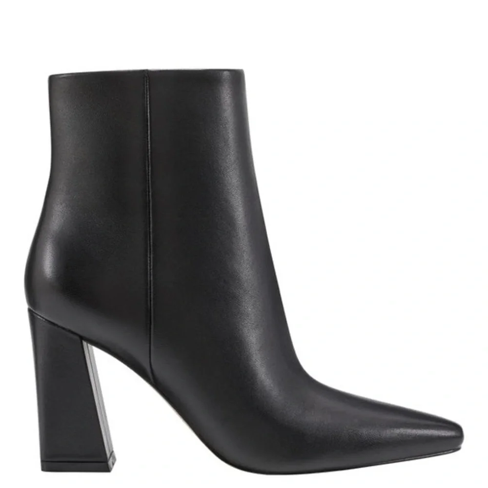Marc Fisher Black Ankle Boots with Chunky Heel and Pointed Toe